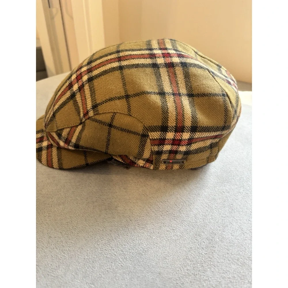 Wigéns Mens Wool Newsboy Flat Cap Size 59 7 3/8 Plaid Ear Flaps Lined Peaky